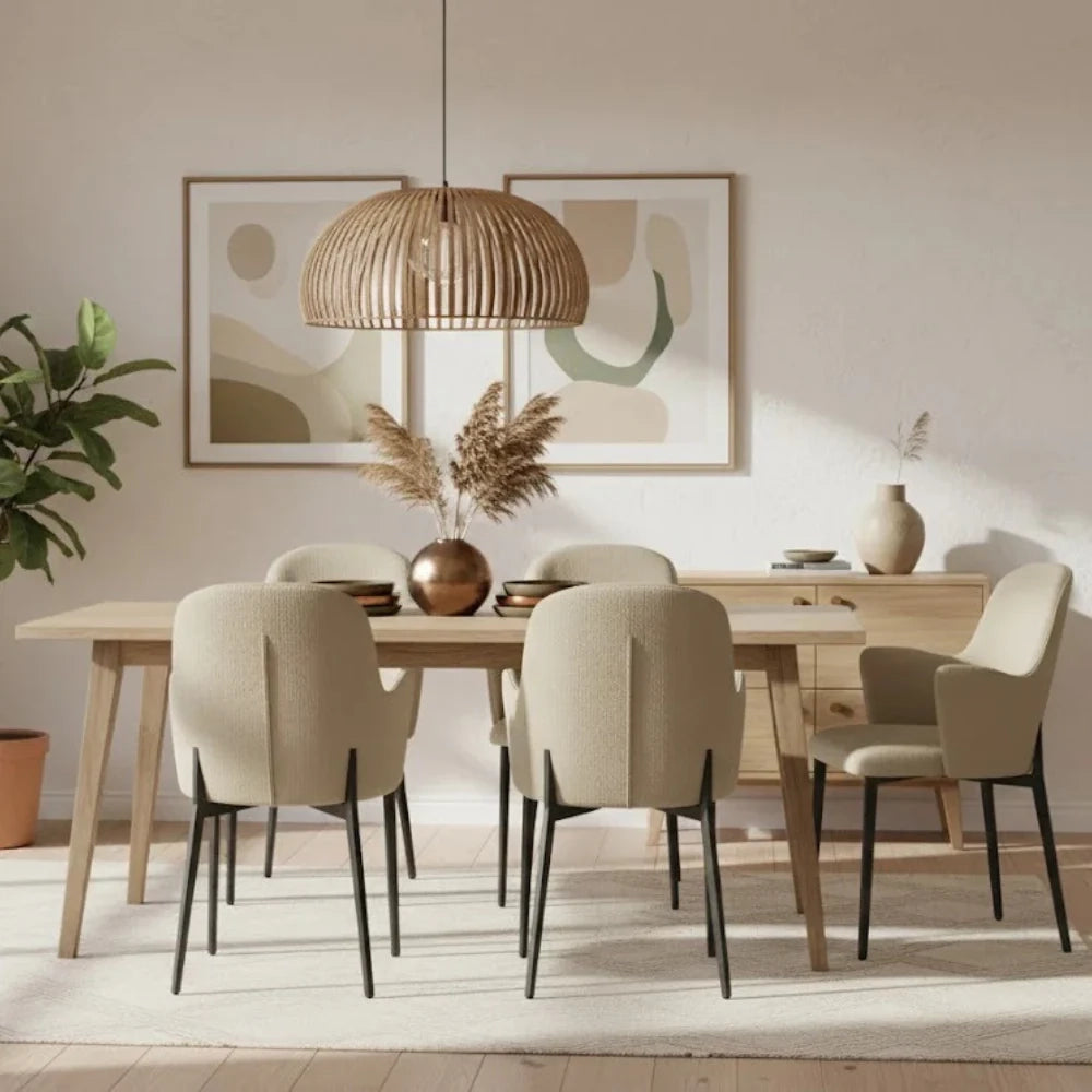 Set di 4 sedie da pranzo imbottite in tessuto beige Flow con struttura in metallo facili da pulire | Duzzle