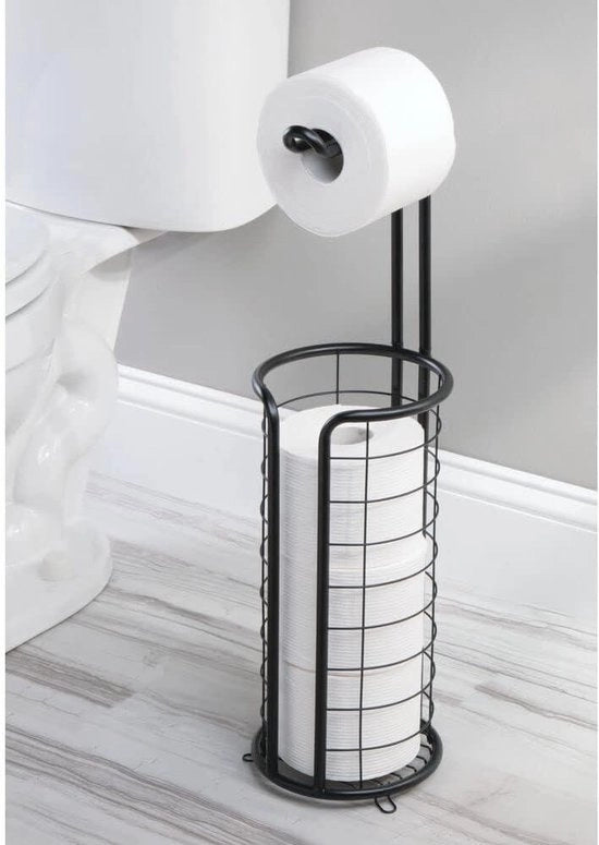 Porta toilette con spazio per 3 rotoli di carta igienica, stante, nero