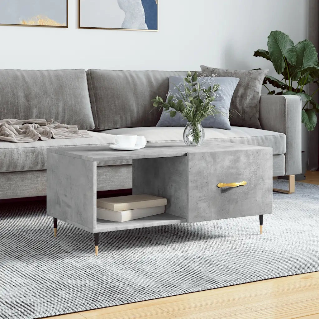 Tavolino da Salotto-Tavolino da soggiorno-Tavolo Grigio Cemento 90x50x40cm Legno Multistrato 429125