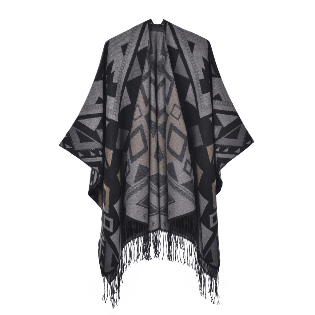 Nuovo scialle da donna in cashmere con spacco e nappe boh¨¦mien.