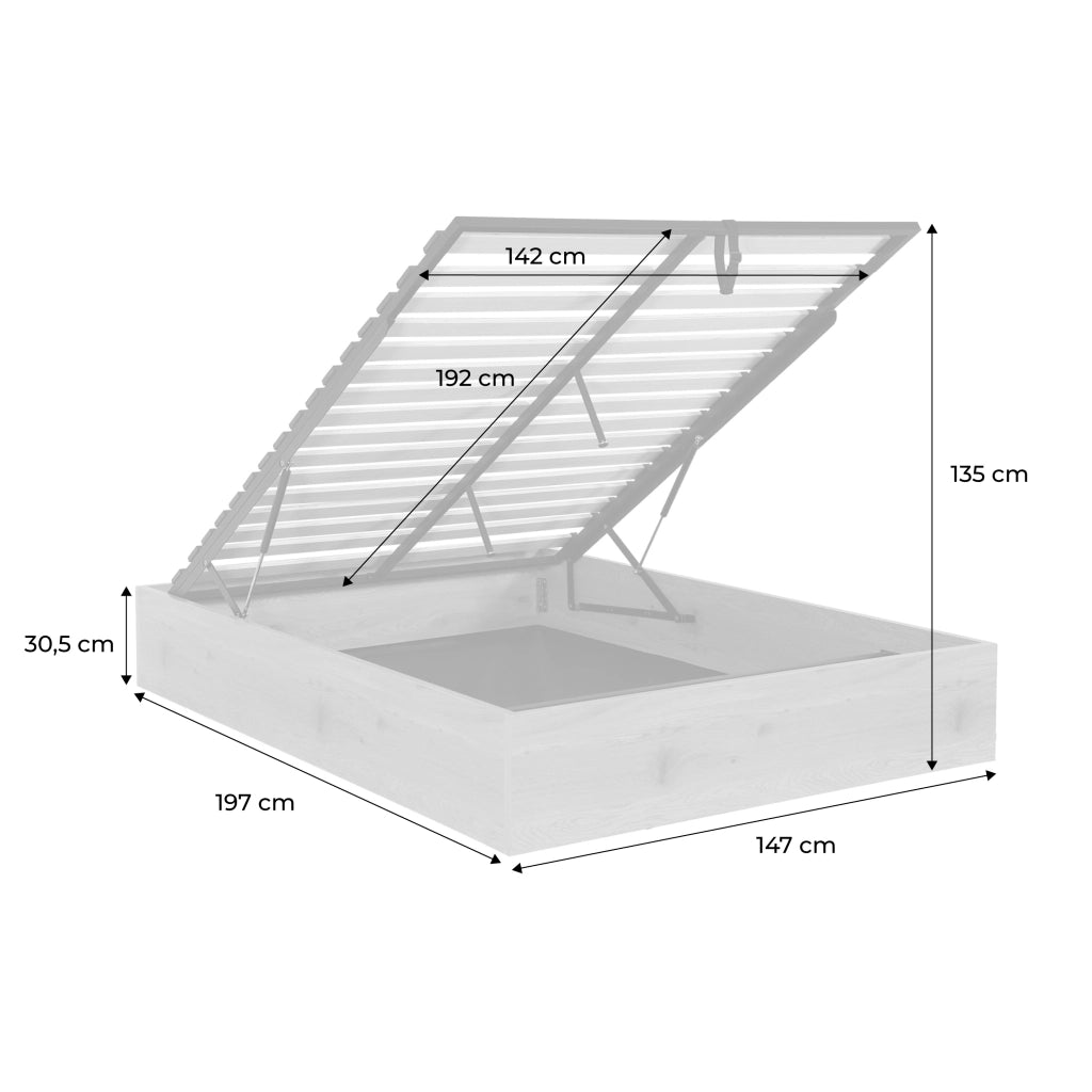 Letto contenitore con rete a doghe 140x190cm decorazione legno,
