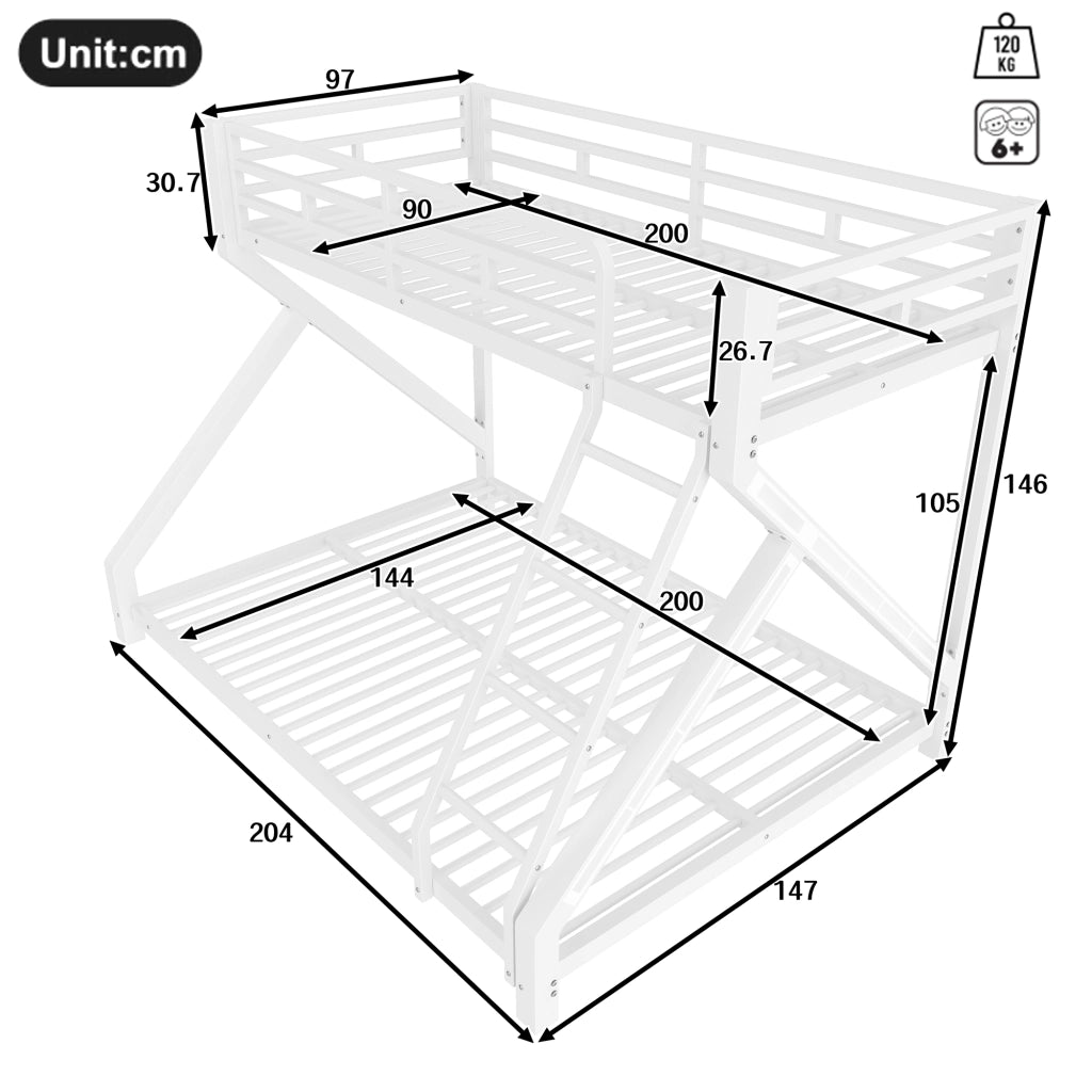 LETTO A CASTELLO PER BAMBINI 90x200 cm/140x200 cm in metallo bianco con LED