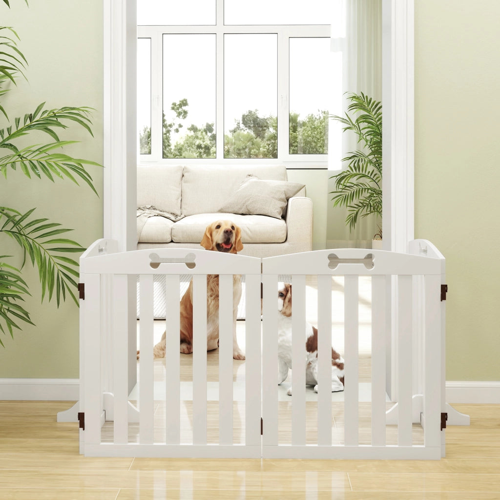 Cancello per Cani Freestanding con Piedini ¨C zephmum ¨C 207.5x30x61 cm Bianco