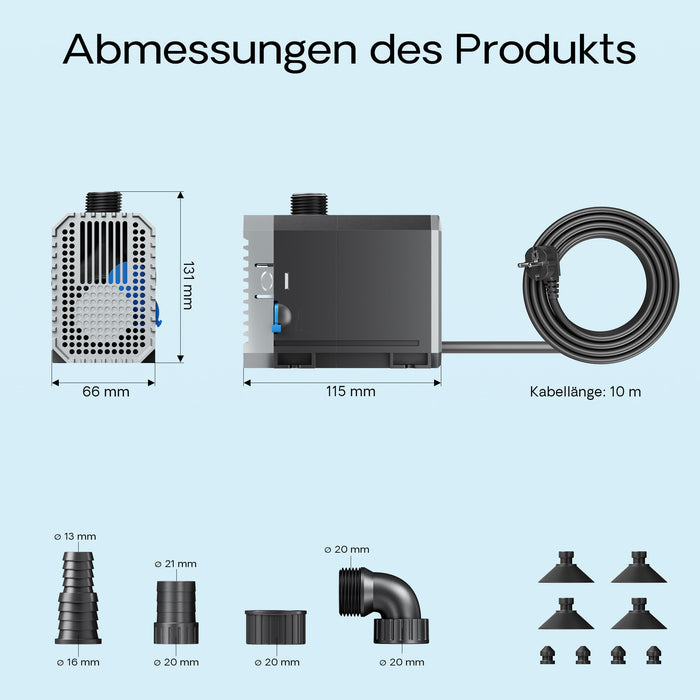 CHJ-2500 Pompa da Laghetto, 2.500 l/h 45 W, controllo del flusso, per circolazione acqua