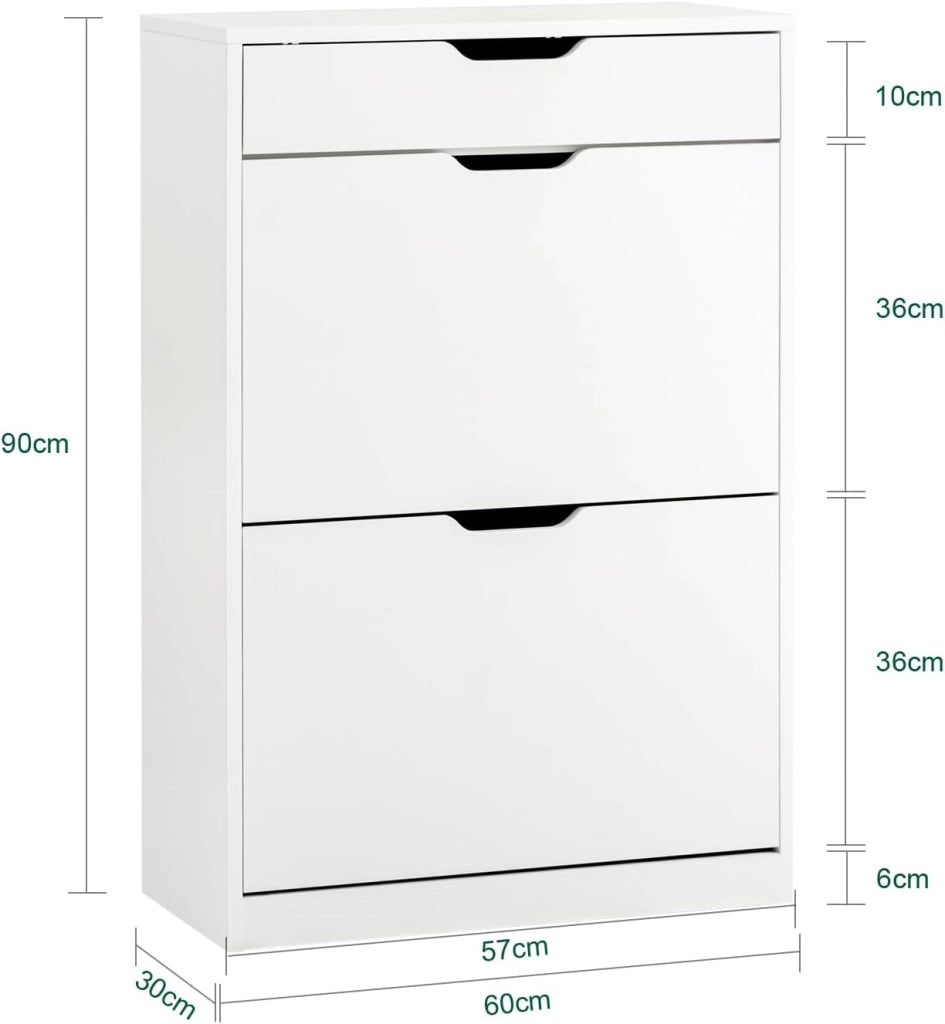 Scarpiera Salvaspazio Slim con Cassetto, Scarpiera Bianca, Moderna e Pratica, Facile da Montare, Ideale per Spazi Ridotti - Bianco, 60x30x90 cm - Modello FSR180-W