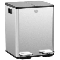 Bidone Immondizia a 2 Sezioni da 20L con Chiusura Silenziosa, in Acciaio Inox e PP, 45.8x36x51.6 cm
