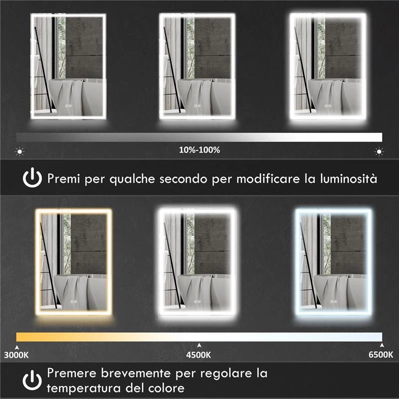 ARMADIETTO BAGNO CON SPECCHIERA, LUCI LED REGOLABILI E FUNZIONE ANTI-APPANNAMENTO, NERO