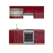 Cucina componibile Fame-Line Bordeaux lucido/Rovere dorato 200 cm, PL Rovere Vicco