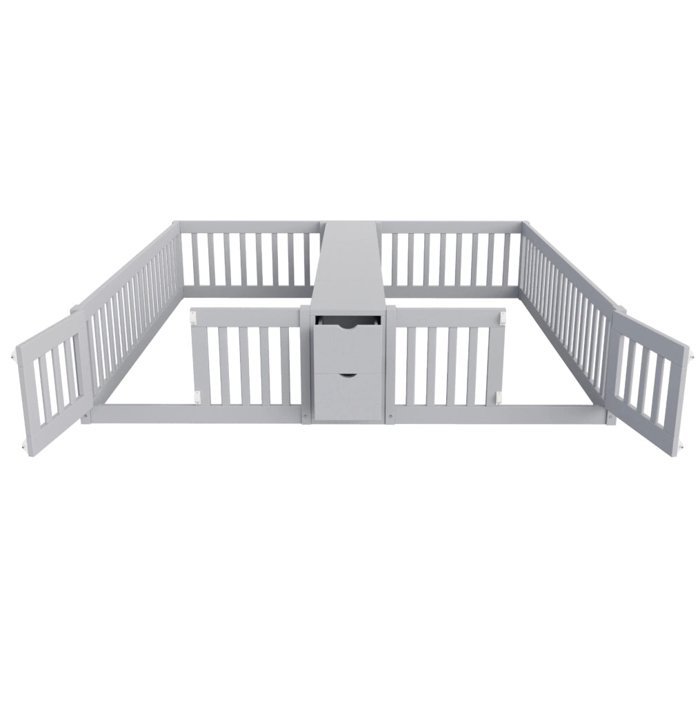 Letto 90x200 cm con sponde alte e cassetti in legno grigio