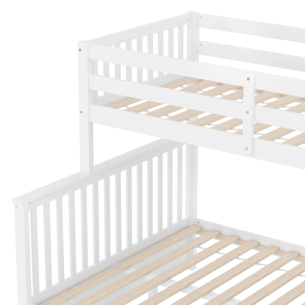 OKWISH Letto a Castello 90×200 cm e 140×200 cm, Letto 3 Posti con 2 Cassetti, Spazio Contenitore e Scala, senza Materasso, Bianco