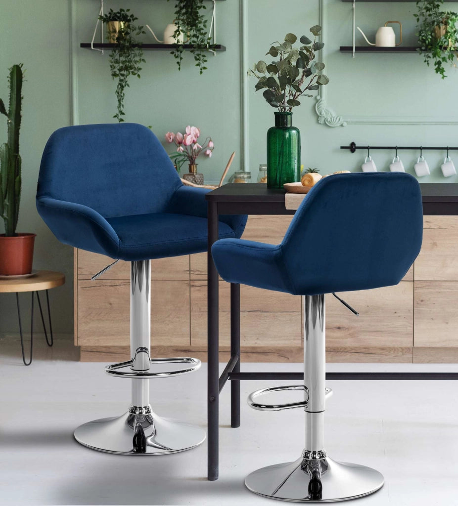 Sgabello Braga in velluto blu,cromo