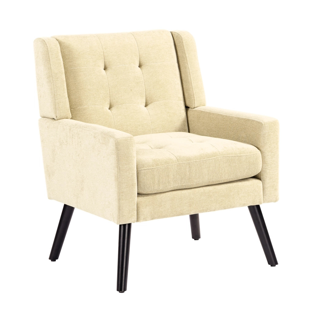 POLTRONA Imbottita in lino beige con gambe in legno massello