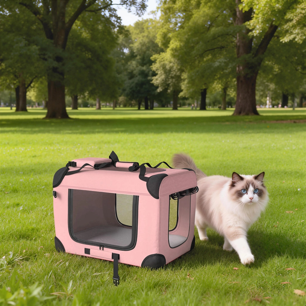 Trasportino Pieghevole per Cani ¨C Xylo ¨C 60x41,5x41 cm Rosa con Finestre a Rete