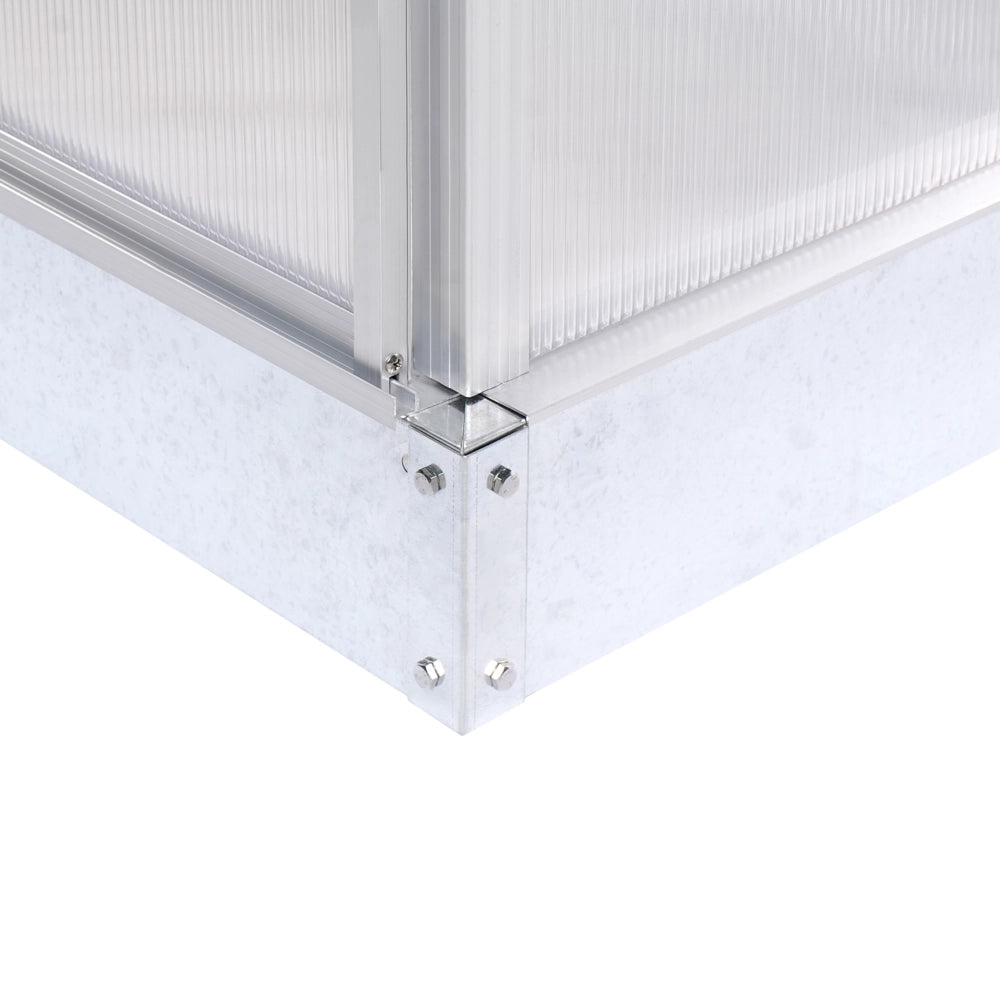 Balcone Serra Pannelli in policarbonato Telaio in alluminio con ripiani Porta scorrevole Protezione UV Argento