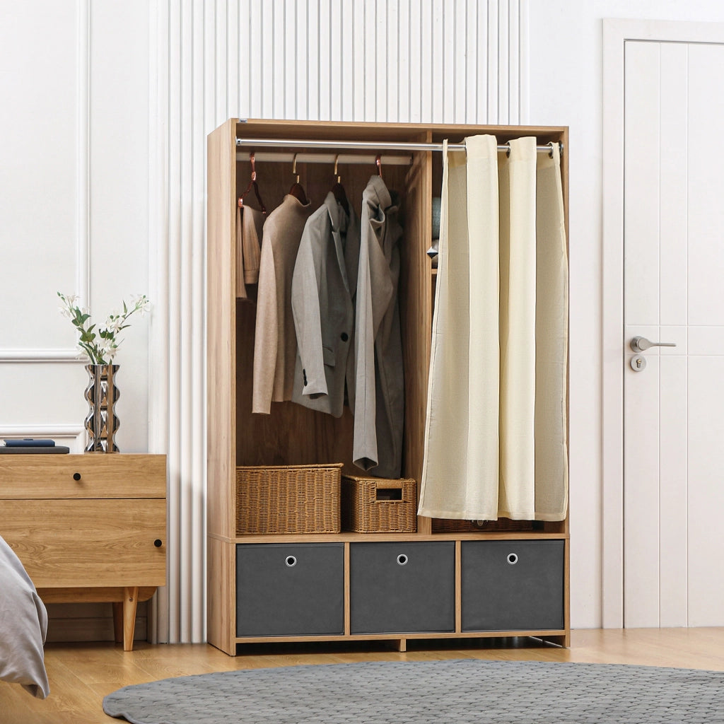 Armadio con appendiabiti e 3 cassetti in tessuto ¨C zephmum ¨C naturale 105x48x160 cm