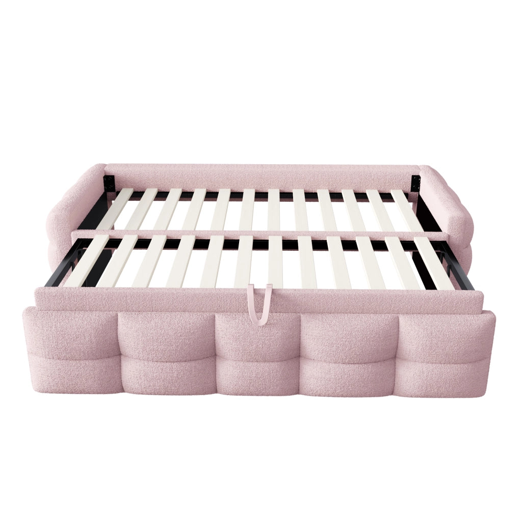 Letto imbottito estraibile singolo e matrimoniale 90/180×190 cm con rete; senza materasso; teddy; rosa