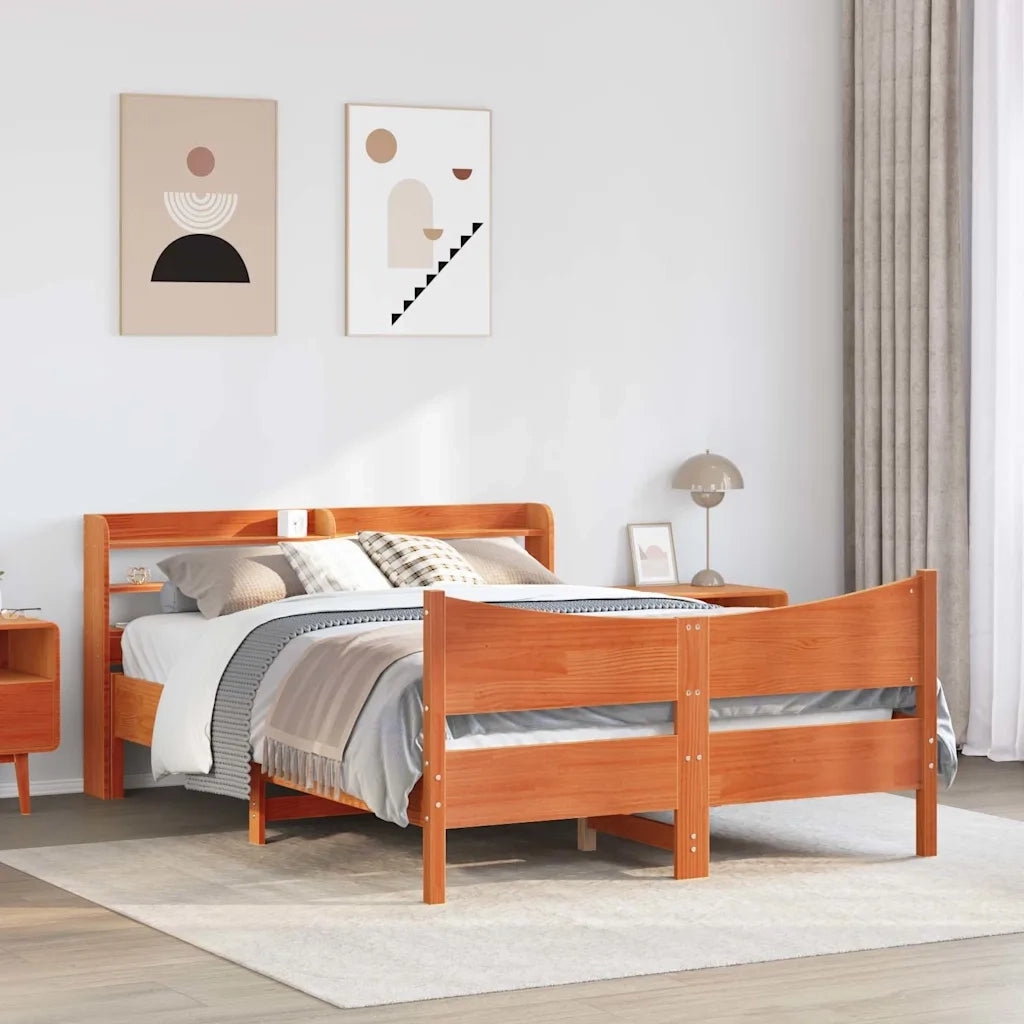 Giroletto con Testiera Marrone Cera 150x200 cm Massello Pino 3307043