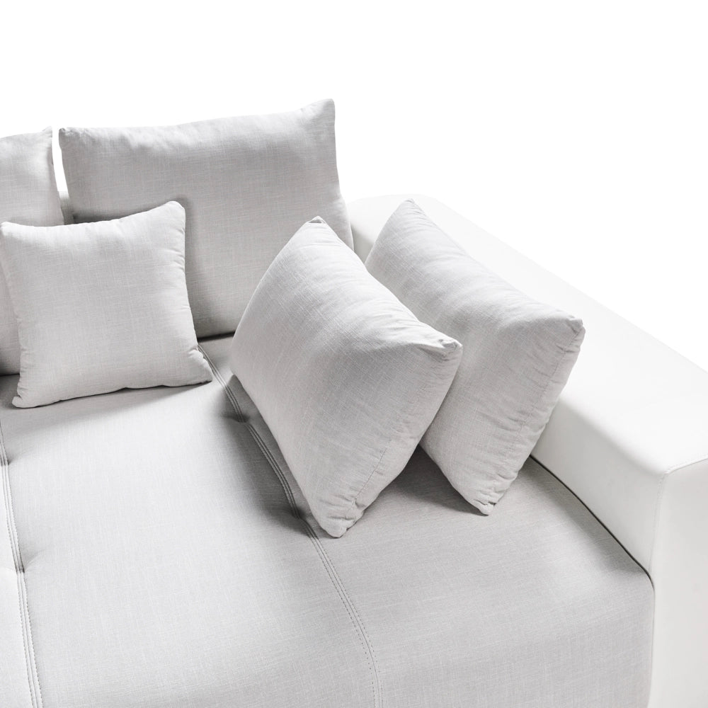 Divano con 8 cuscini grigio chiaro con rivestimento in tessuto crema 4 posti cuscino schienale