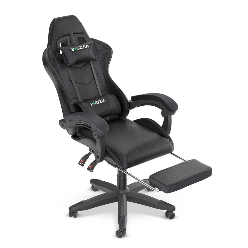 Sedia da gioco, sedia da gioco ergonomica  in similpelle, altezza regolabile, con poggiatesta e supporto lombare, poggiapiedi, nera