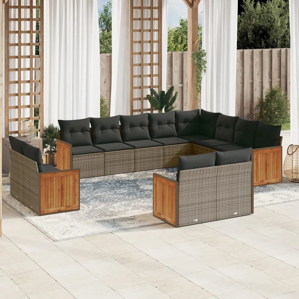 Set Divani da Giardino 12 pz con Cuscini Grigio in Polyrattan 3228195