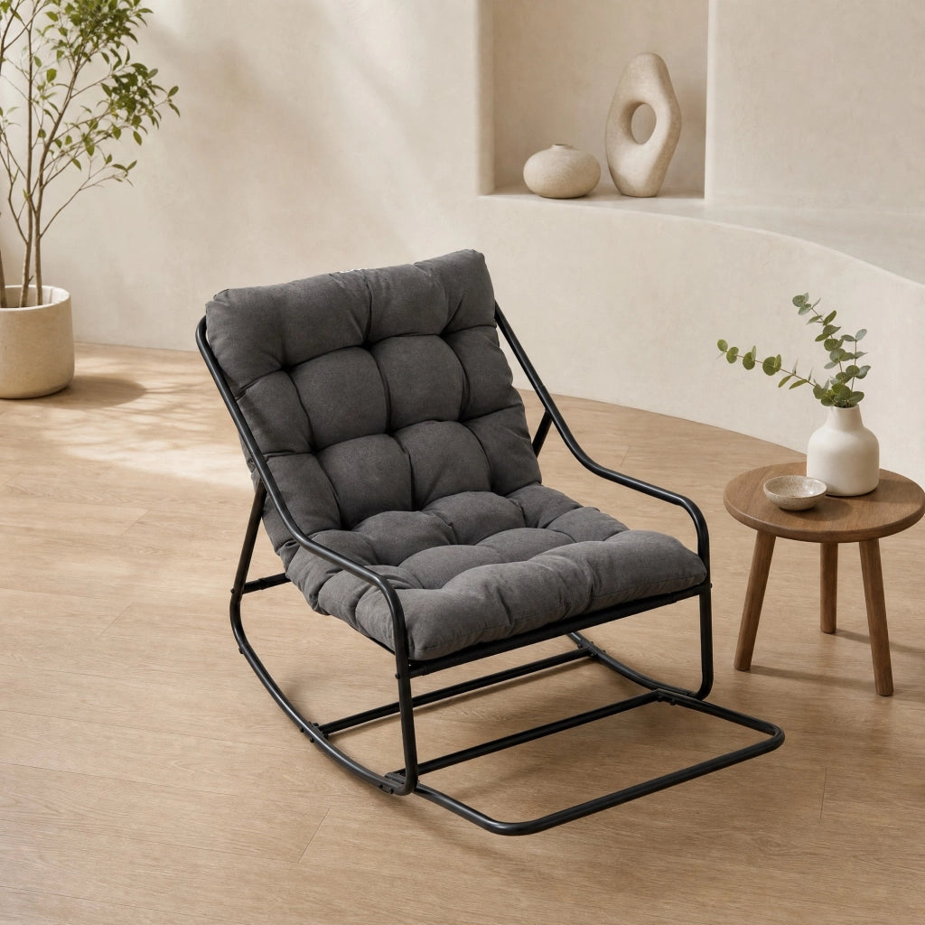 SEDIA A DONDOLO 75x116x82 cm Grigio in acciaio con cuscino