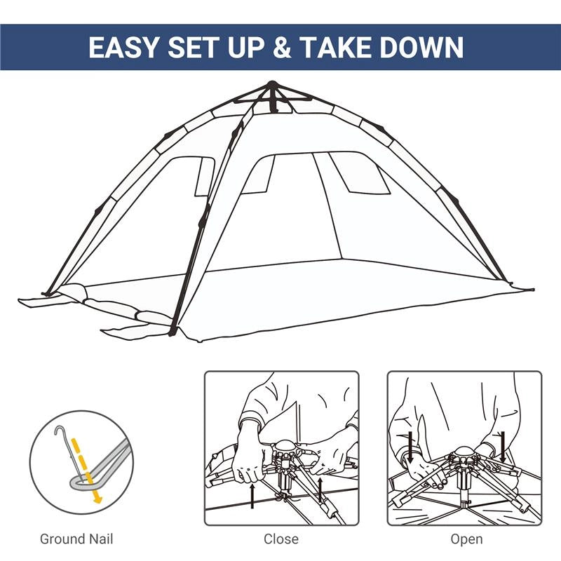TENDA POP UP CON FINESTRE TRAFORATE E PORTA RICHIUDIBILE 220 X 173 X 120 CM