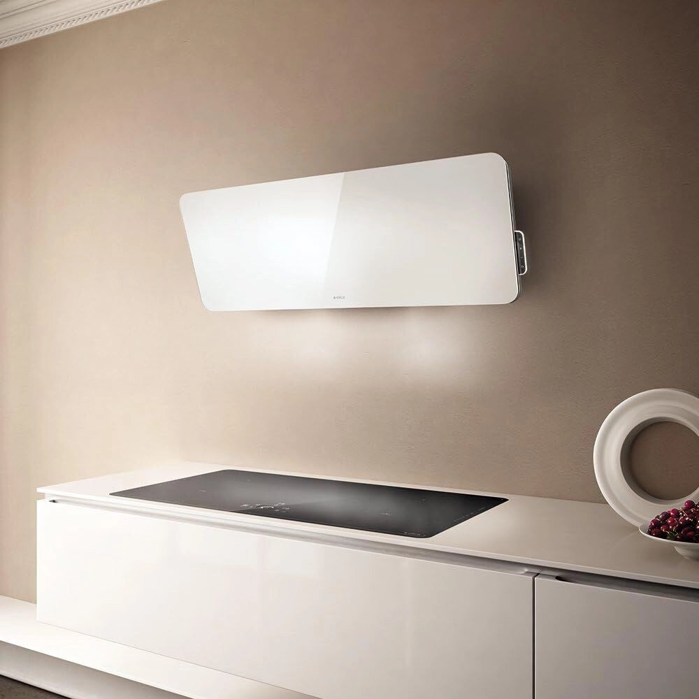 Elica PRF0038251A TIFFANY WH-F-110 - Cappa a parete filtrante 110 cm, 625 m³-h, Classe B, 45 dB, Controllo touch, 3 velocita', Filtro antigrasso in alluminio, Illuminazione LED 2x6 W, Vetro Bianco
