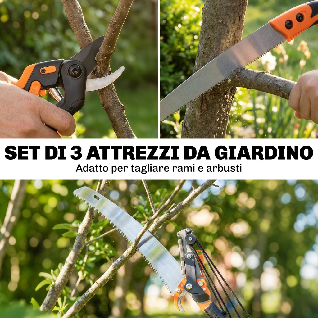Set 3 Pezzi con Seghetto Manuale 2-in-1 con Asta Telescopica da 2-3 m Sega da Potatura e Forbice Arancione