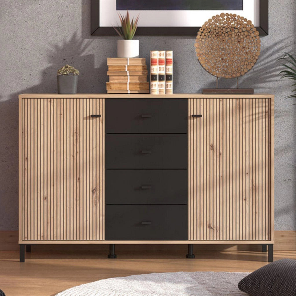 Madia Settime, Credenza 4 Cassetti, 138x40x90h cm Marrone Rovere Nodi