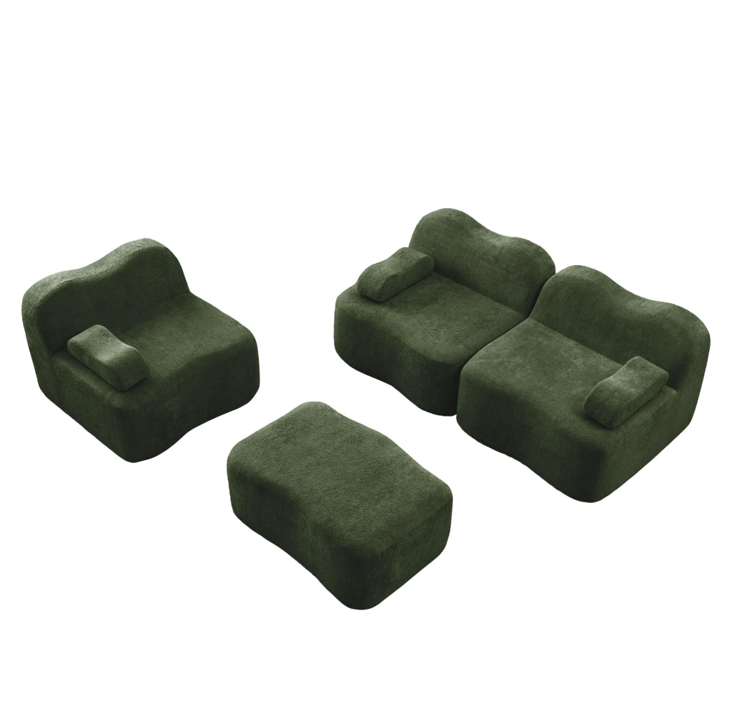 Divano angolare modulare 3 posti con pouf 288x167x70 cm in velluto verde