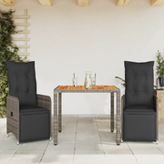 vidaXL Set Bistrò da Giardino 3 pz con Cuscini in Polyrattan Grigio