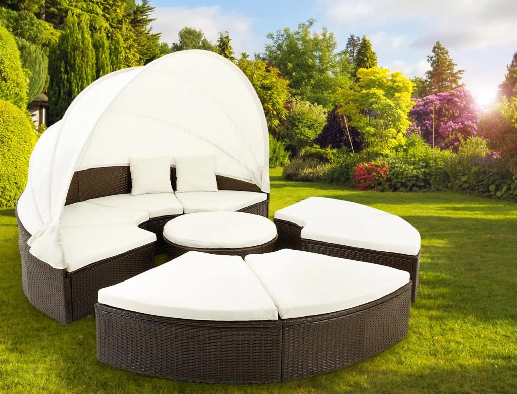 Isola Prendisole Polyrattan Ø230 Baldacchino Cuscini Lettino Set Lounge Componibile