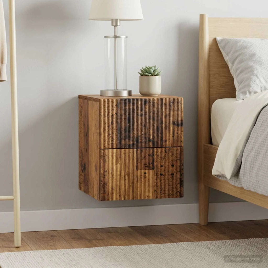 Mobiletto da notte a muro 2 pcs Legno antico 33 x 34,5 x 40 cm 898482