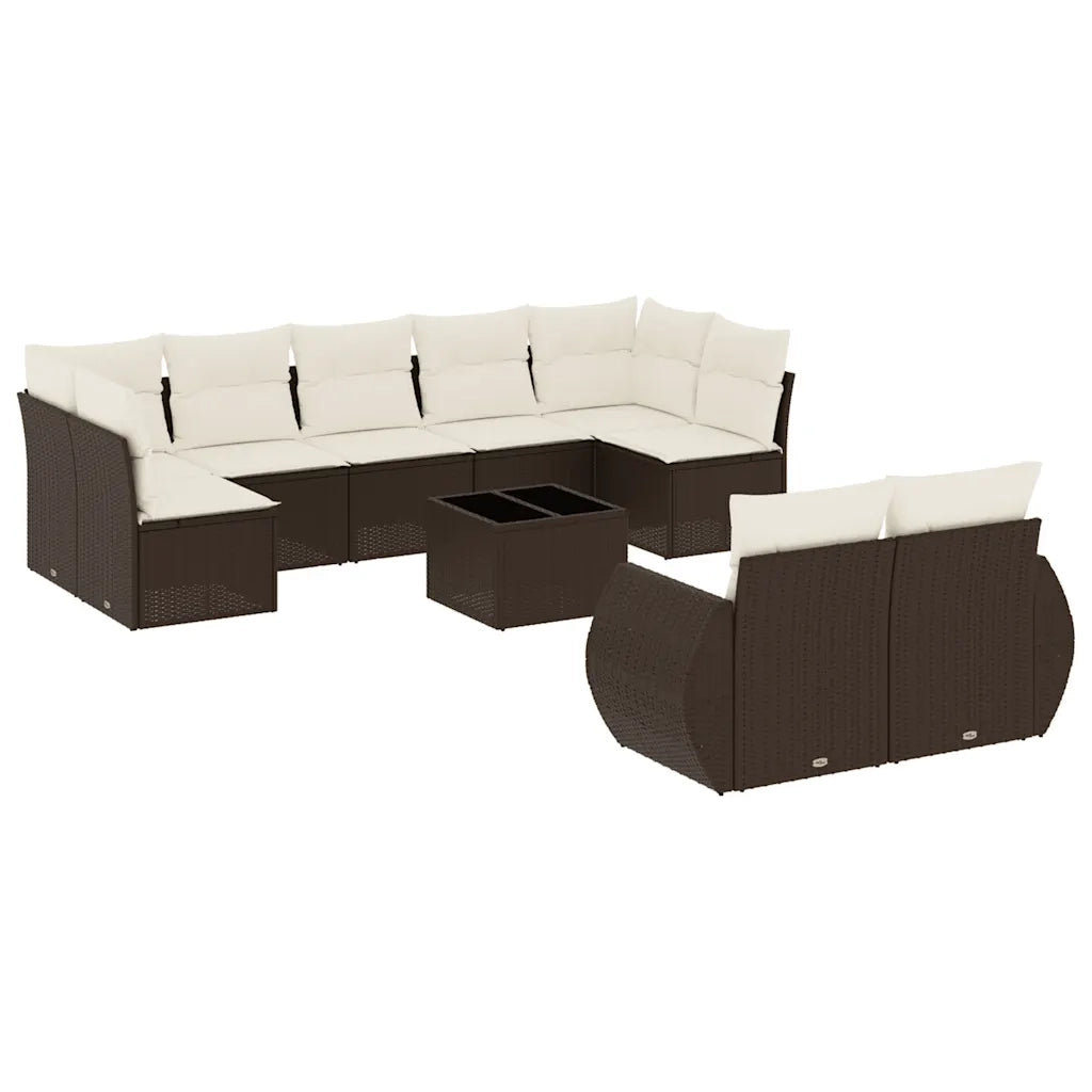 Set Divani da Giardino 10pz con Cuscini in Polyrattan Marrone 3221832