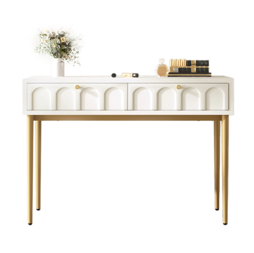 Toeletta con 2 cassetti in crema bianco, 100x45x76,5 cm