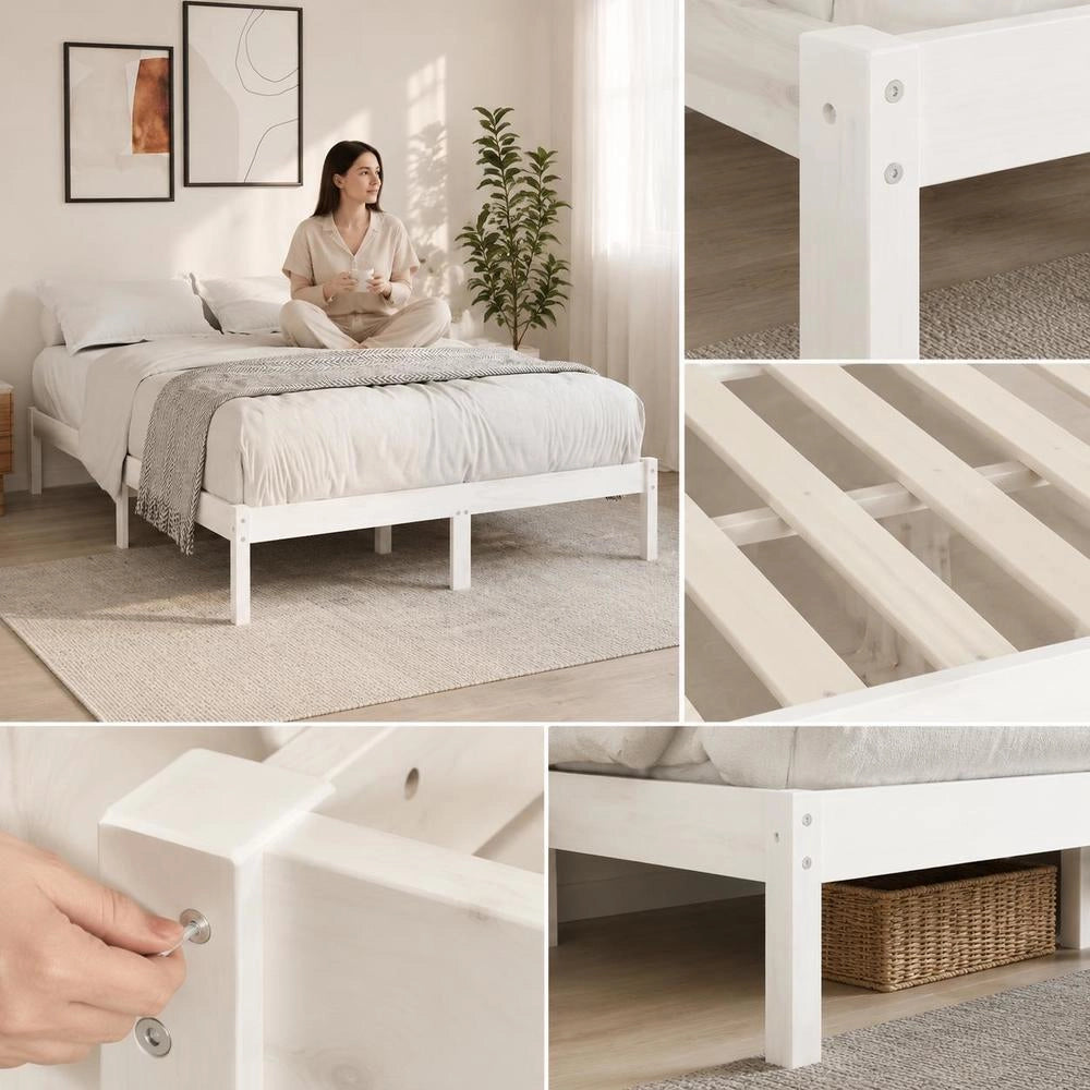 Solid Wood Bed White Pine 140x200 Cm
