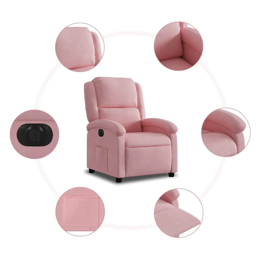 Poltrona Elettrica Reclinabile Massaggio in Velluto Rosa 3204282