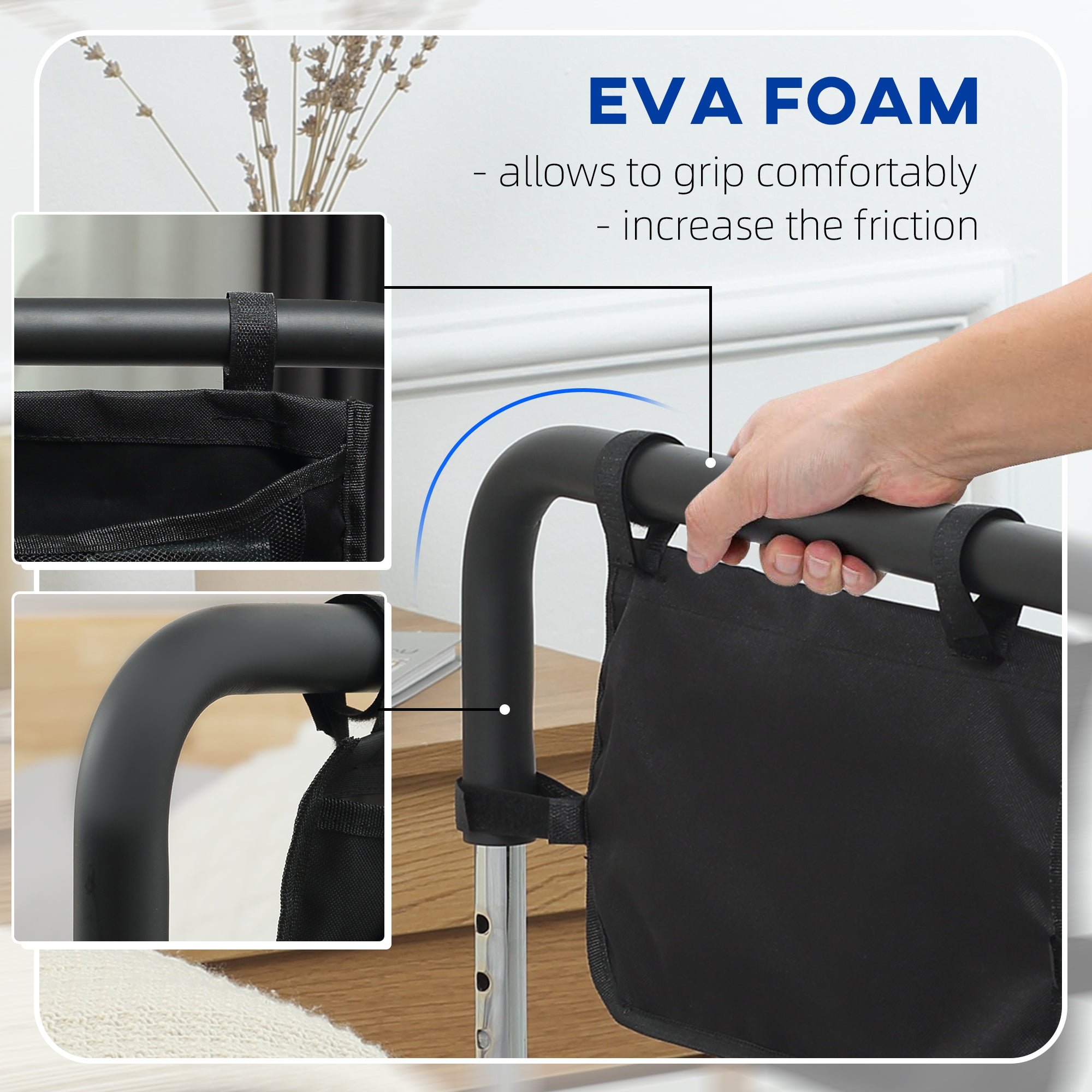 Maniglia Letto per Anziani 87x51,5 cm Larghezza e Altezza Regolabile in Acciaio Argento