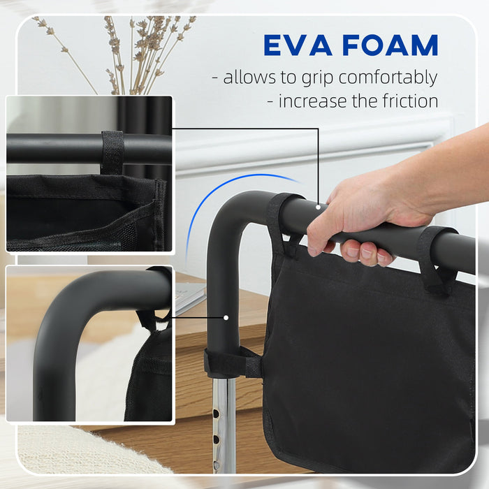 Maniglia Letto per Anziani 87x51,5 cm Larghezza e Altezza Regolabile in Acciaio Argento