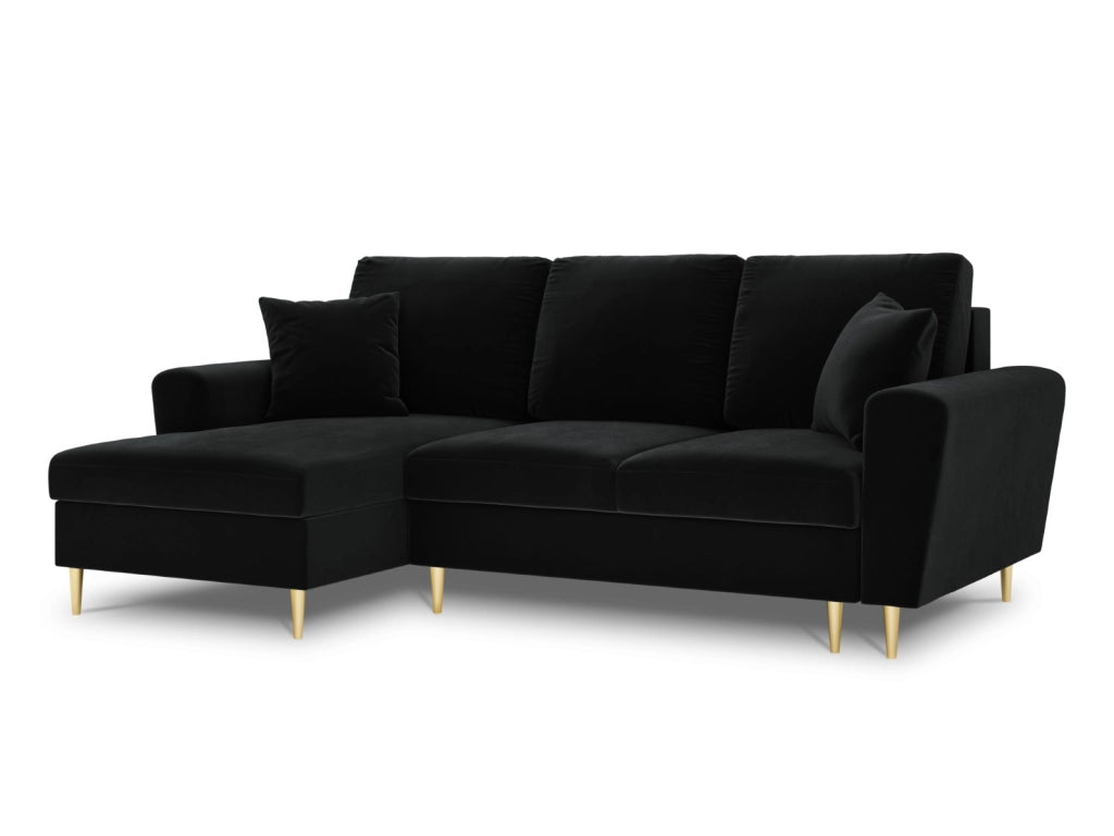 Cosmopolitan Design - Divano convertibile angolare sinistro con contenitore "Kyoto" 4 posti in velluto nero 