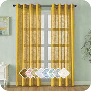 Veli da Parete in Lino con Anelli – Set da 2 – Giallo Senape – 245x140 cm – Perforazione Leggera per Salotto