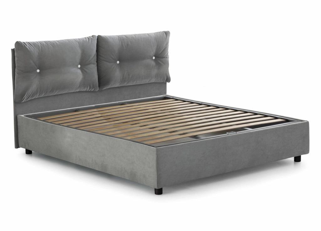 Letto singolo Sabazia, Letto contenitore con rivestimento in tessuto, Made in Italy, Apertura frontale, con materasso cm 80x190 incluso, Grigio