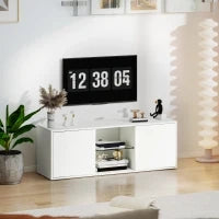 Mobile Porta TV fino a 55" Sospeso o a Terra, Ante Soft Close, Foro Passacavi e Ripiano in Vetro, Bianco