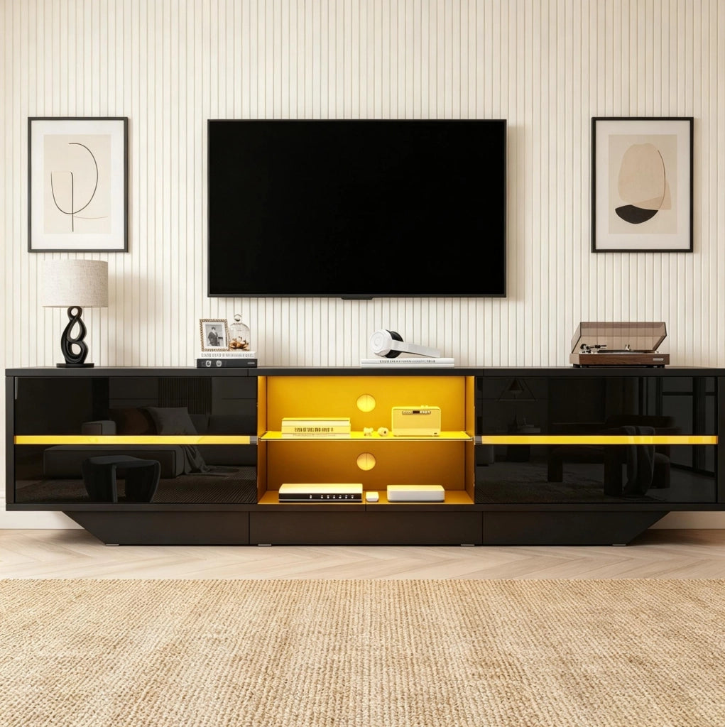 Mobile TV 160x35x44.5 cm con illuminazione RGB; piano lucido; truciolare; nero
