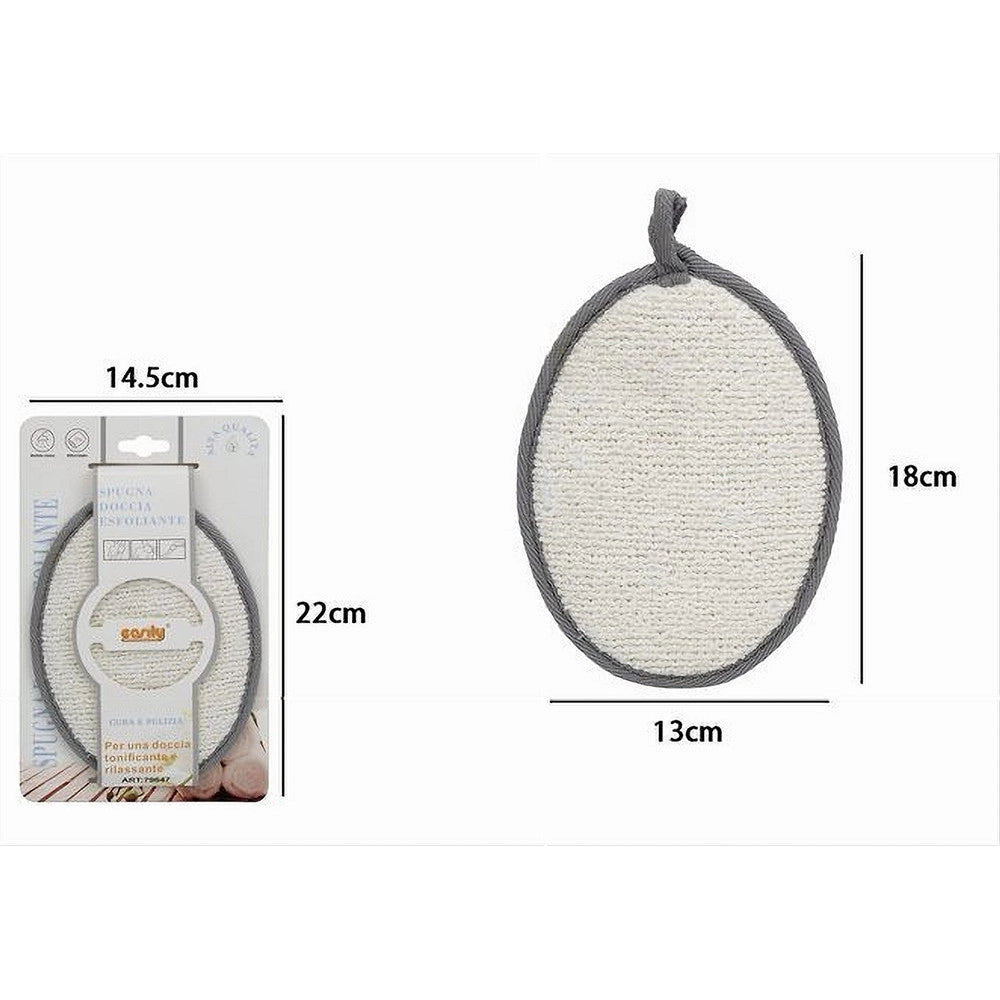 Trade Shop - Spugna Per Doccia Bagno Esfoliante Cura Pelle Corpo 13 X 18cm Grigia Ovale 79647 -