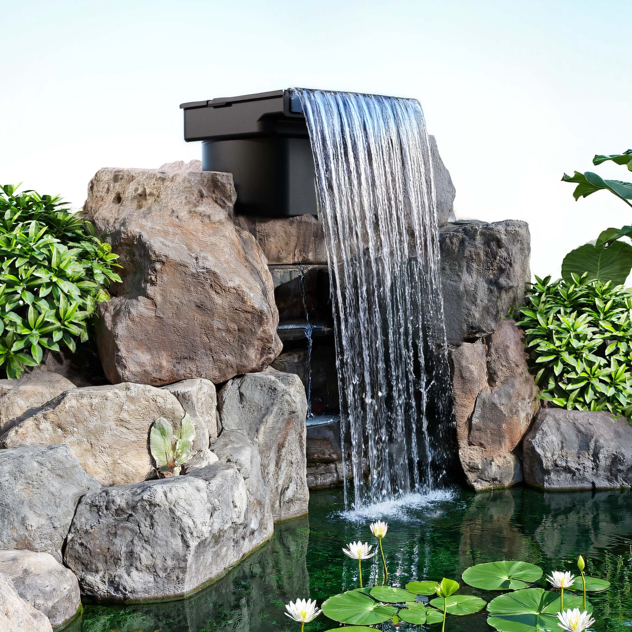 CWF-400 Cascata laghetto con sistema filtrante integrato, 14000 l/h, vasca con larghezza di uscita 400 mm, per giochi d'acqua da giardino