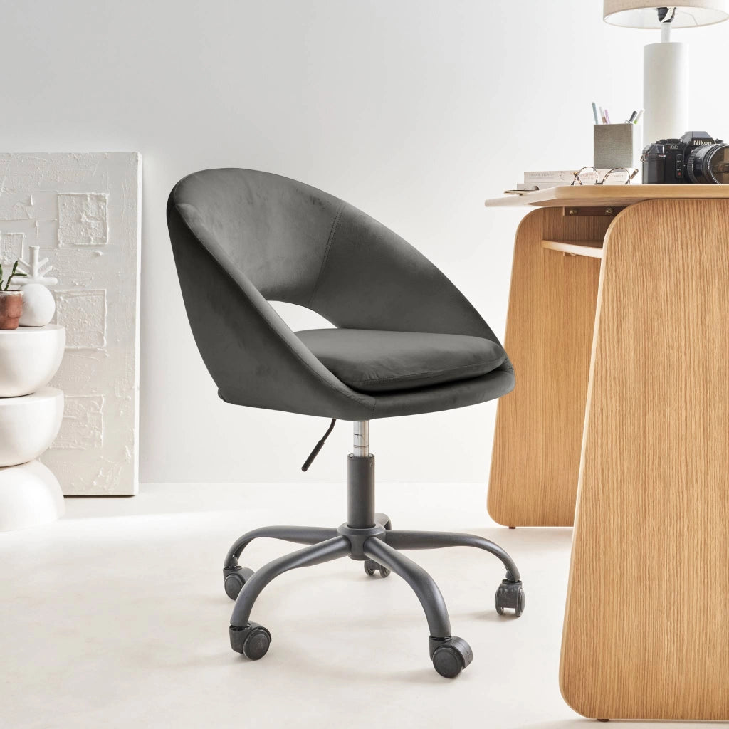 Sedia da ufficio con rotelle in velluto, grigio