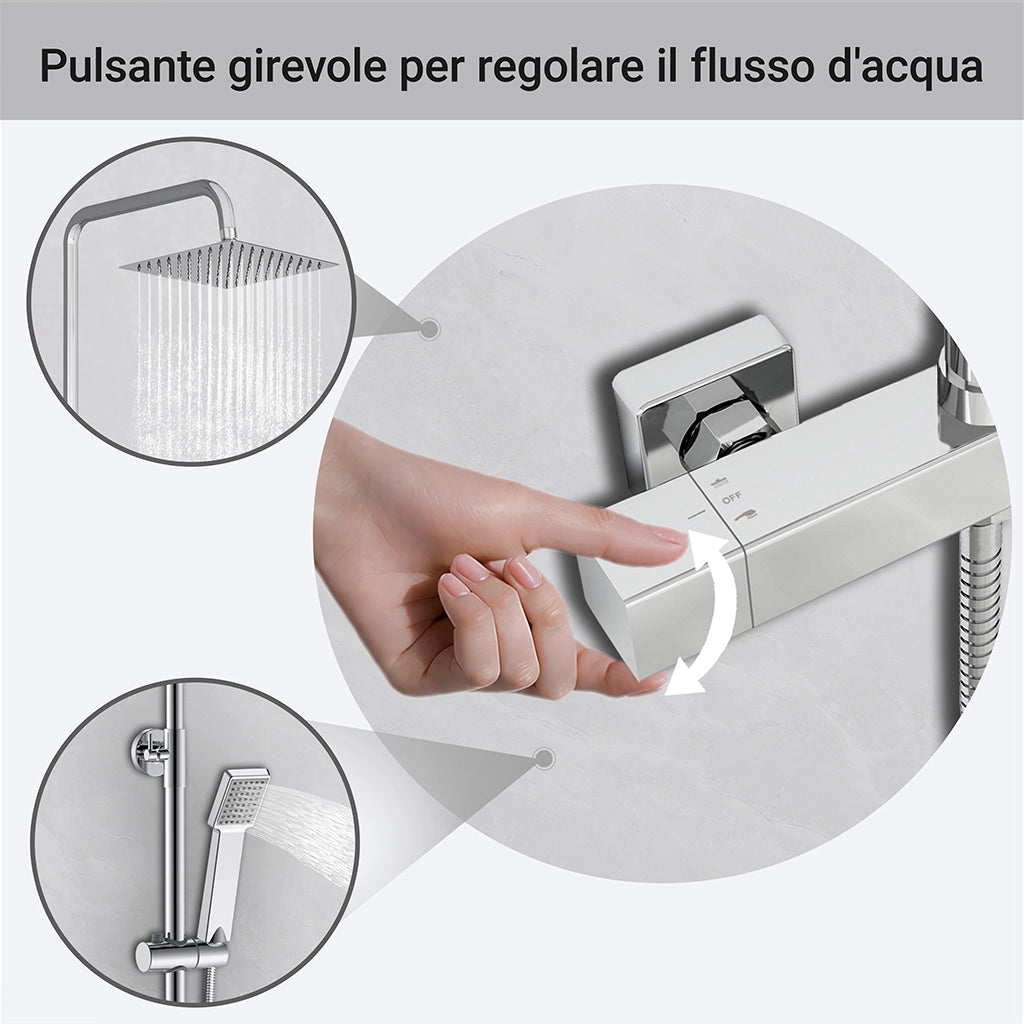 AICA Colonna Doccia con Miscelatore Termostatico, Set Doccia con Soffione a 20cm Pioggia e 40x280mm Rubinetto Cromo