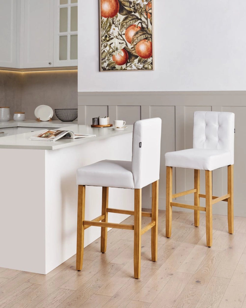 Set di 2 sgabelli da bar in ecopelle bianco sporco con schienale sala da pranzo cucina imbottita moderna
