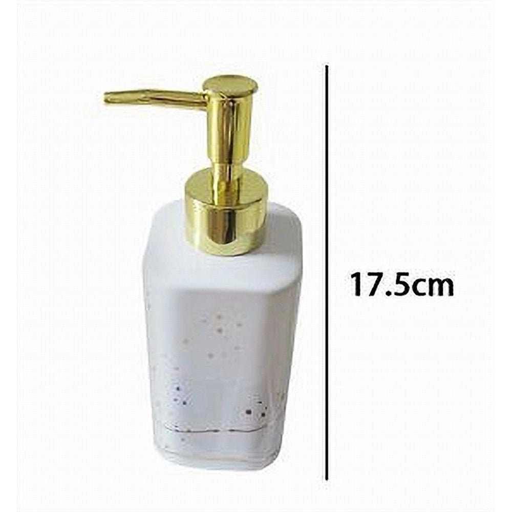 Trade Shop - Dispenser Per Sapone Liquido Accessorio Bagno Arredo Bianco Oro Macchiato 59882 -